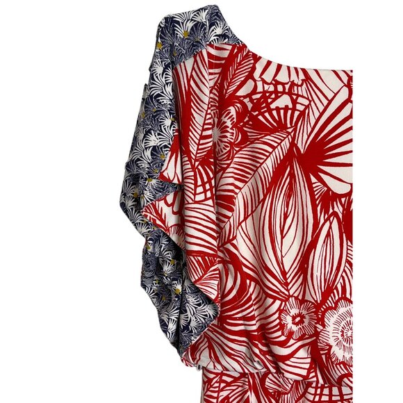 Maggy London Womens 4 Red Blue Floral Short Sleeve Sheath Dress - Picture 6 of 12